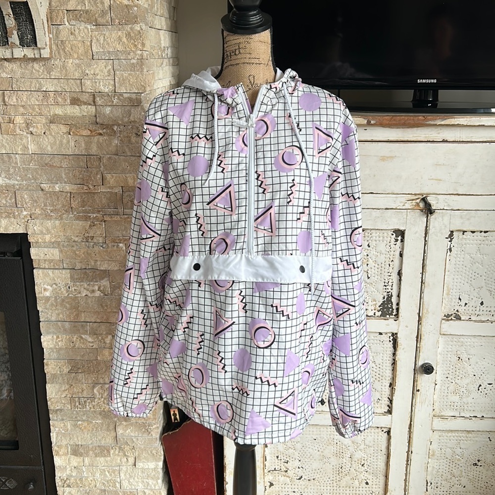 Black Jack 1999 retro inspired 80s pullover windbreaker white black geometric